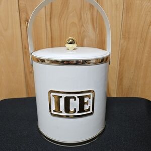 Vintage George Briard Ice Bucket MCM White with Gold Trim Accents
